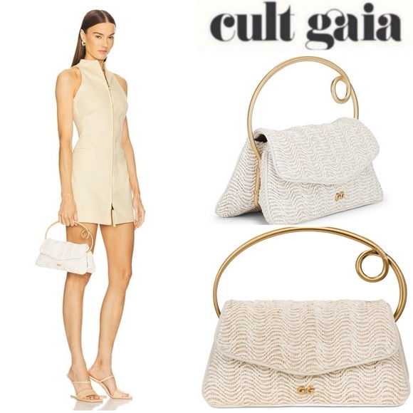 Cult Gaia Emily Top Handle Bag in Antique White Cream with Gold Handle NWT 498$